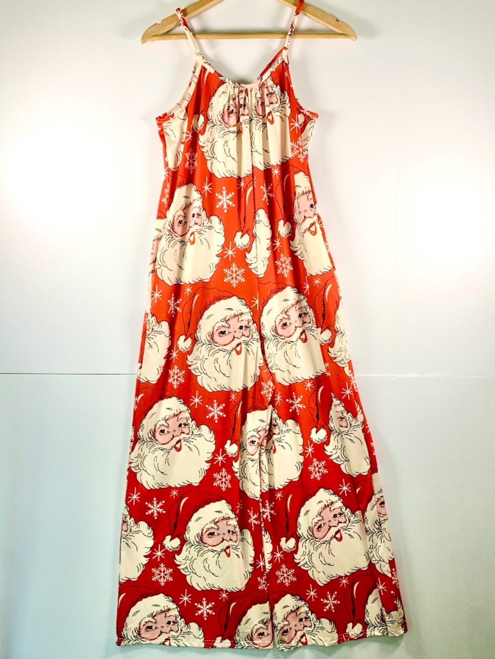 Festive Christmas Jumpsuit Santa Snowflakes Relaxed Sleeveless Wide Leg Red